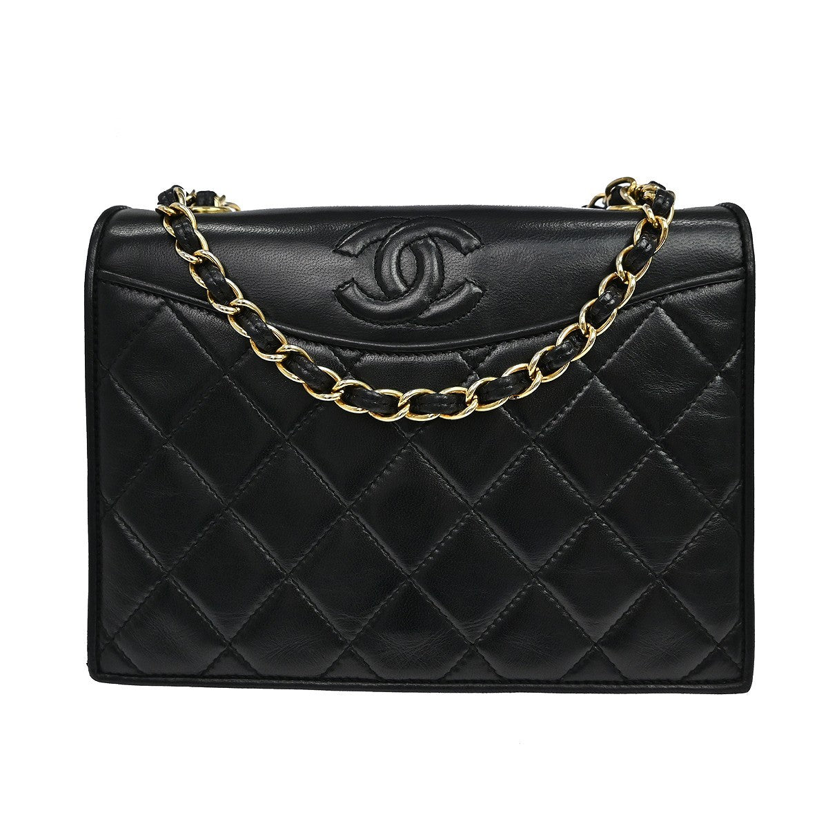 Chanel Vintage Cc Full Flap Quilted Lambskin Black Leather Shoulder Bag Bag (Pre-Owned)