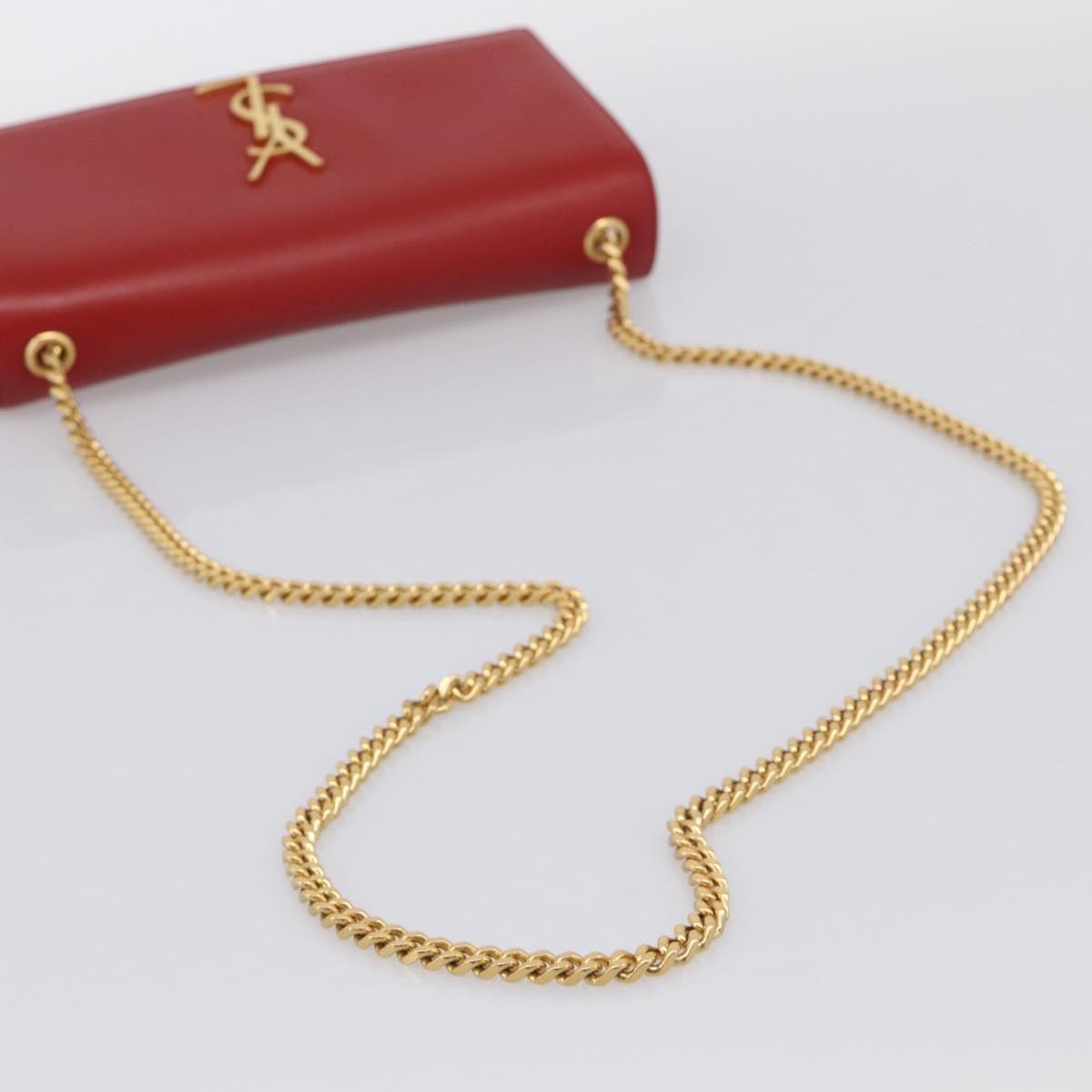 Saint Laurent Classic Monogram Flap Chain Leather Red Leather Crossbody Bag Bag (Pre-Owned)