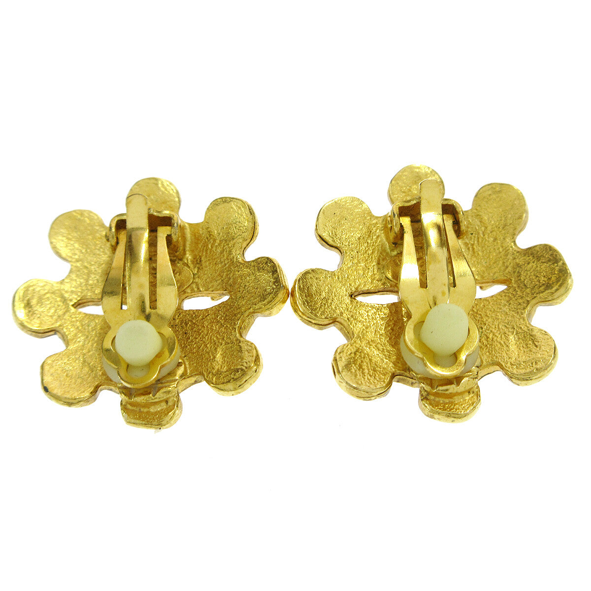 Chanel Vintage Flower Clip-On Metal Gold Gold_Plated Earrings Jewelry (Pre-Owned)