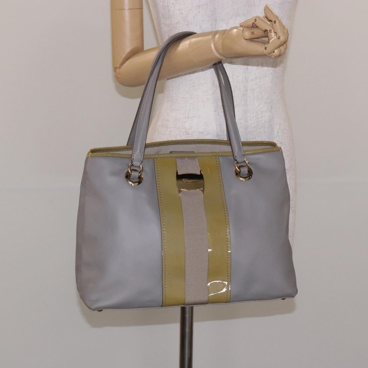 Salvatore Ferragamo Vala Leather Gray Leather Handbag (Pre-Owned)