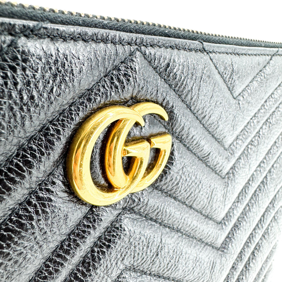 Gucci Gg Marmont Pouch Matelasse Leather Black Leather Clutche & Pouche Bag (Pre-Owned)