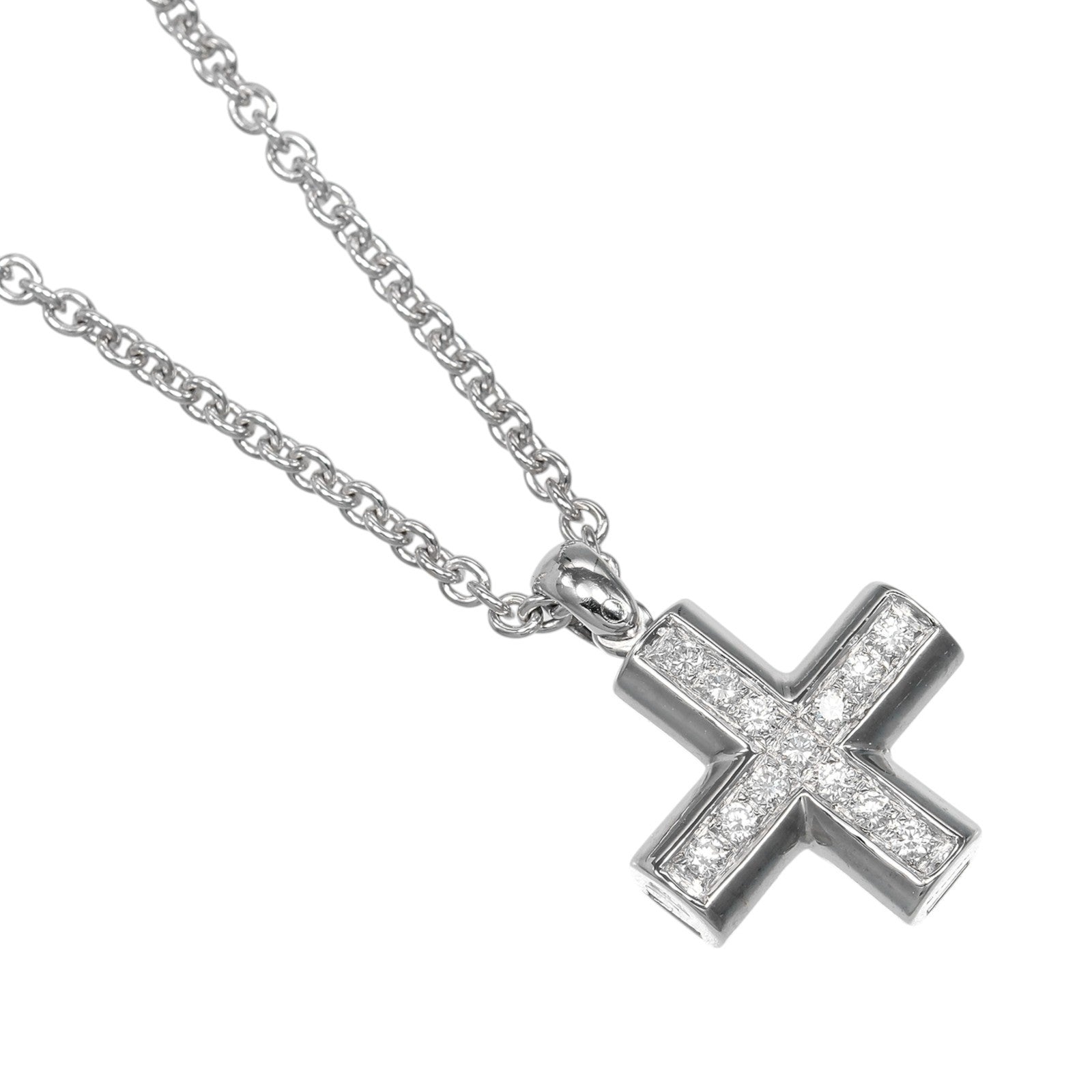 Bvlgari Greek Cross 18K White Gold With Diamonds Silver White_Gold Necklace Jewelry (Pre-Owned)