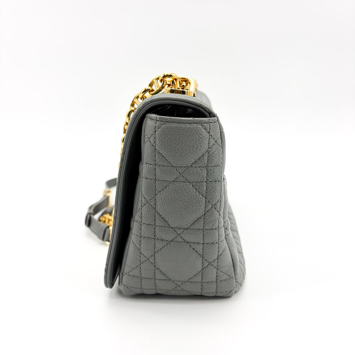 Christian Dior Caro Bag Lucky Star Studded Macrocannage Calfskin Gray Leather Handbag (Pre-Owned)