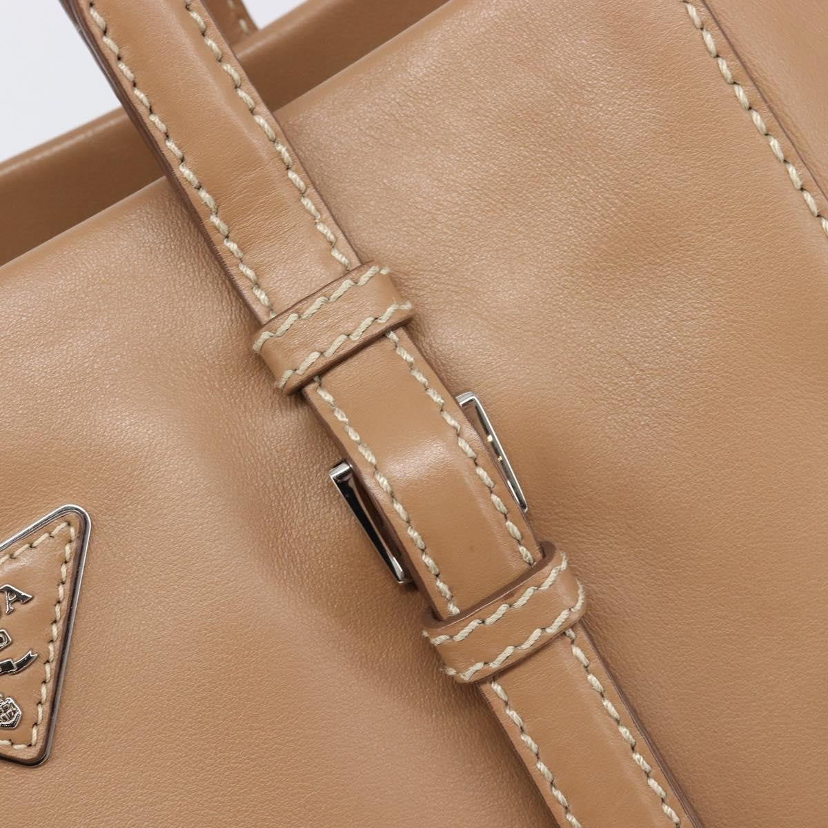 Prada Covered Strap Open City Calfskin Beige Leather Tote Bag Bag (Pre-Owned)