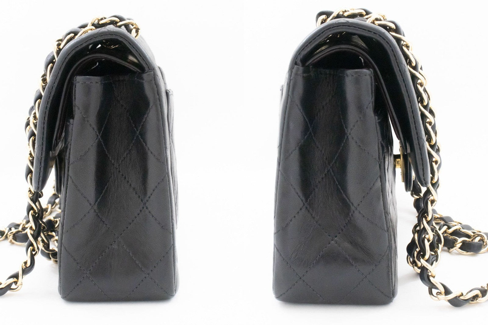 Chanel Classic Flap Lambskin Black Leather Crossbody Bag Bag (Pre-Owned)
