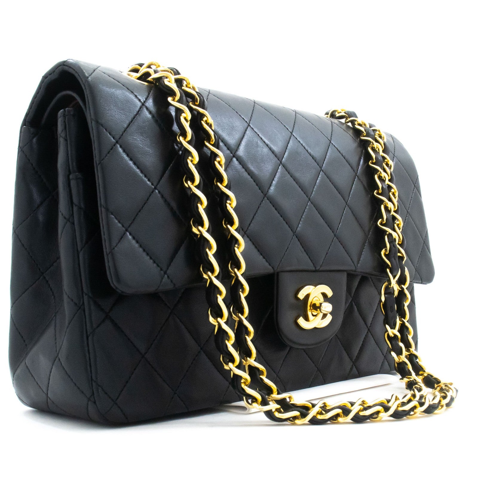 Chanel Classic Flap Lambskin Black Leather Crossbody Bag Bag (Pre-Owned)