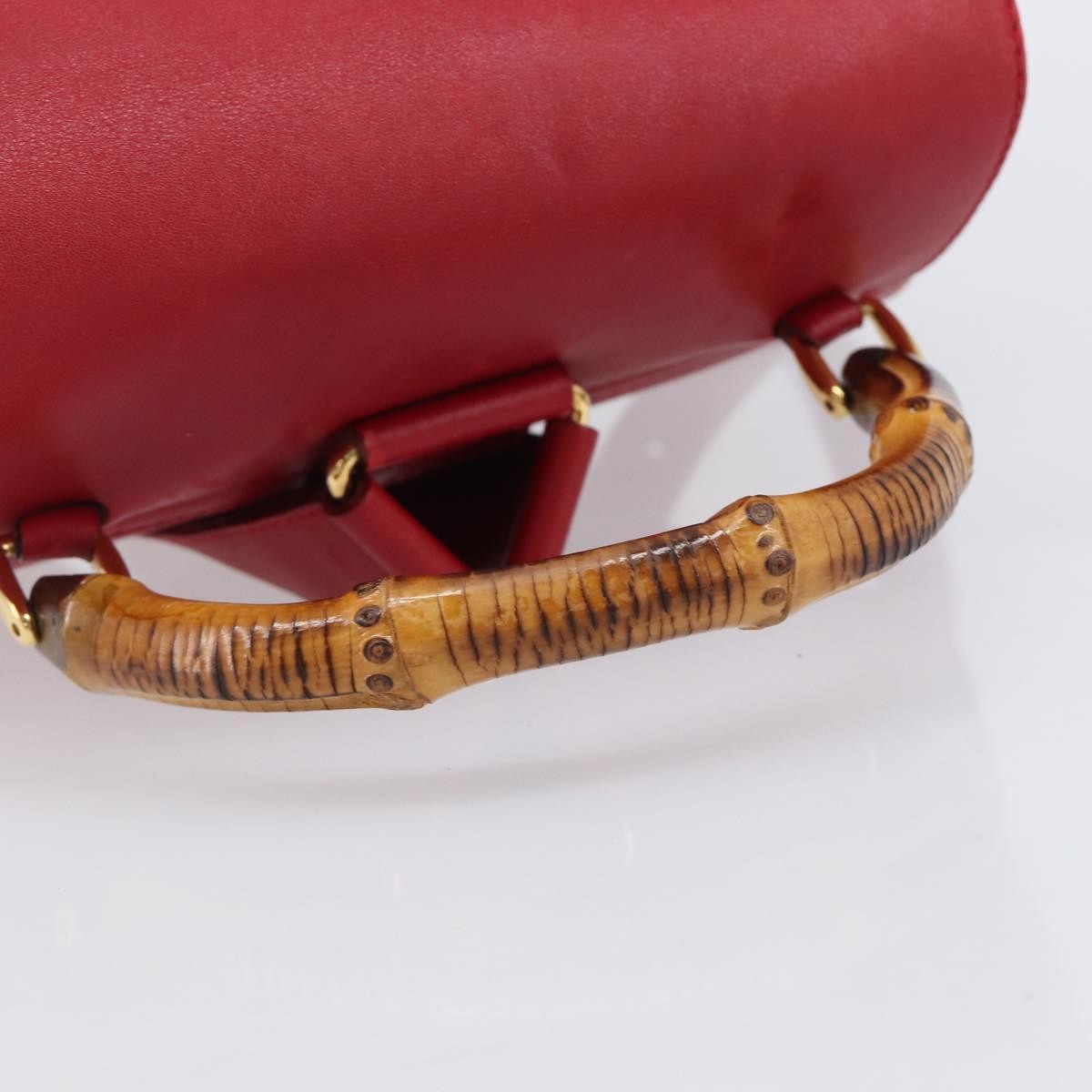Gucci Vintage Bamboo Leather Red Leather Backpack Bag (Pre-Owned)