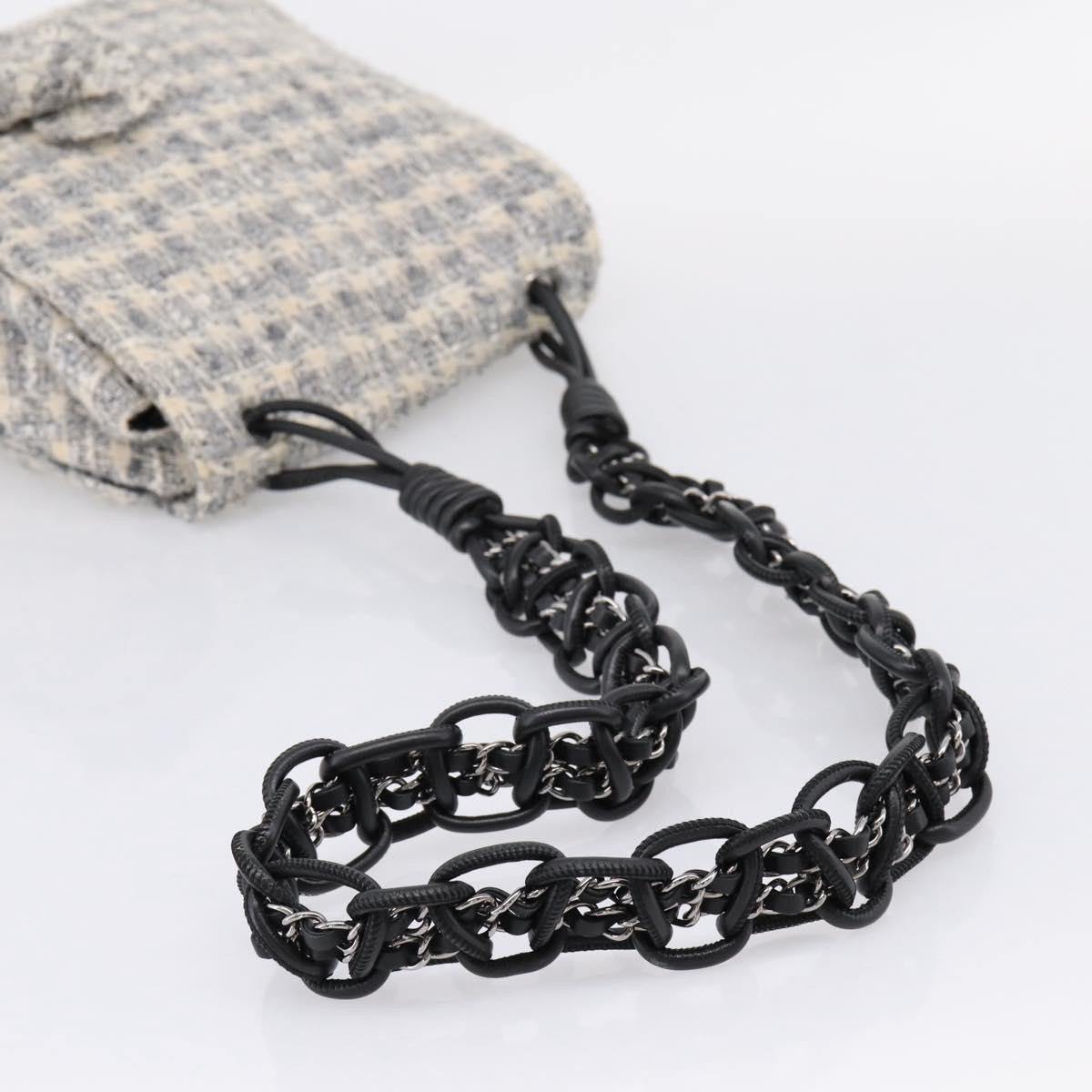 Chanel Camellia Messenger Tweed Gray Canvas Shoulder Bag Bag (Pre-Owned)
