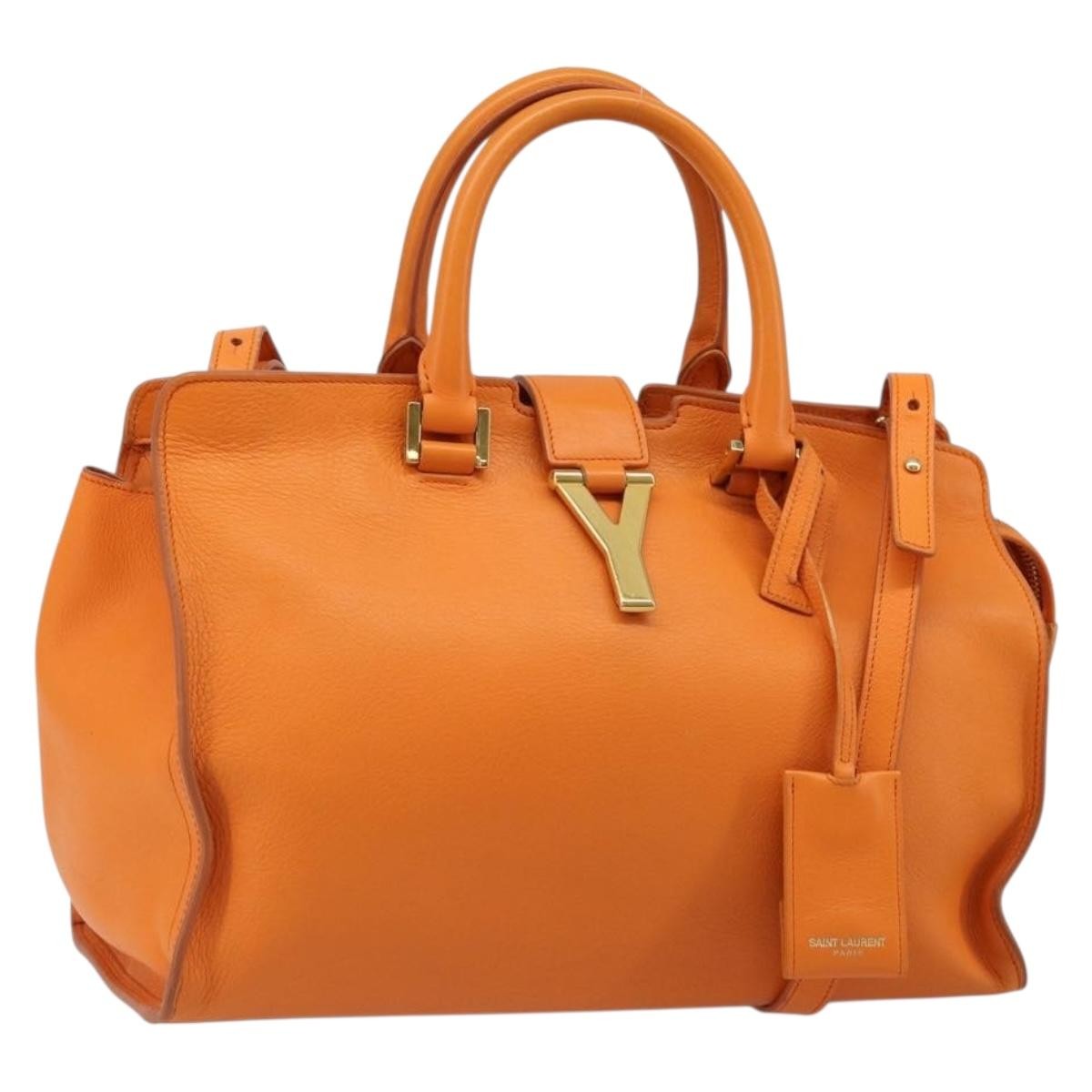 Saint Laurent Classic Y Cabas Leather Orange Leather Tote Bag Bag (Pre-Owned)