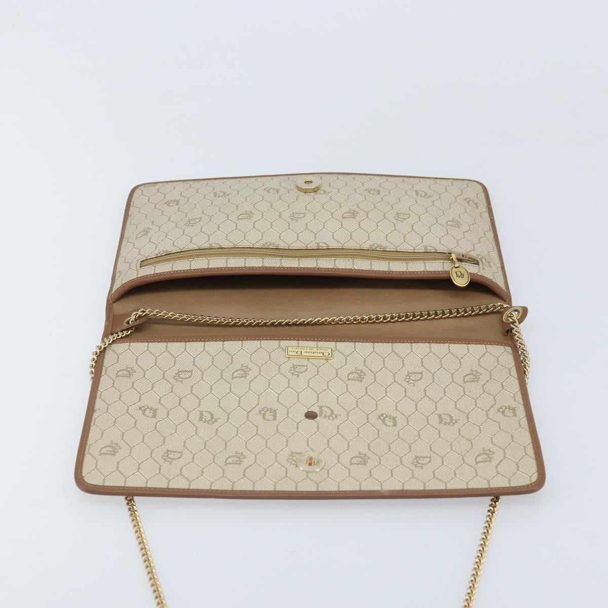 Christian Dior Vintage Honeycomb Chain Canvas Beige Canvas Shoulder Bag Bag (Pre-Owned)
