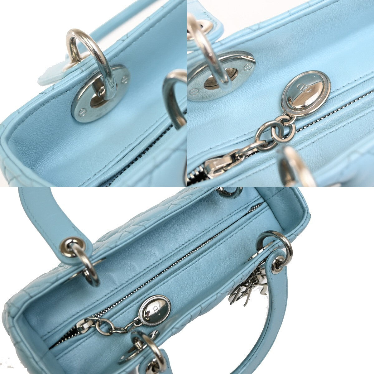 Christian Dior Lady Dior Leather Blue Leather Bag (Pre-Owned)