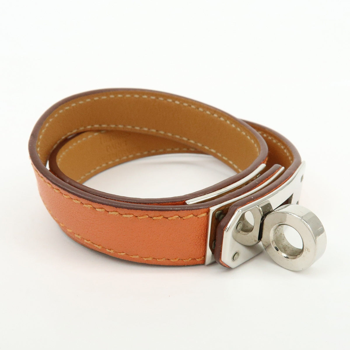 Hermes Kelly Double Tour Leather Orange Leather Bracelet Jewelry (Pre-Owned)