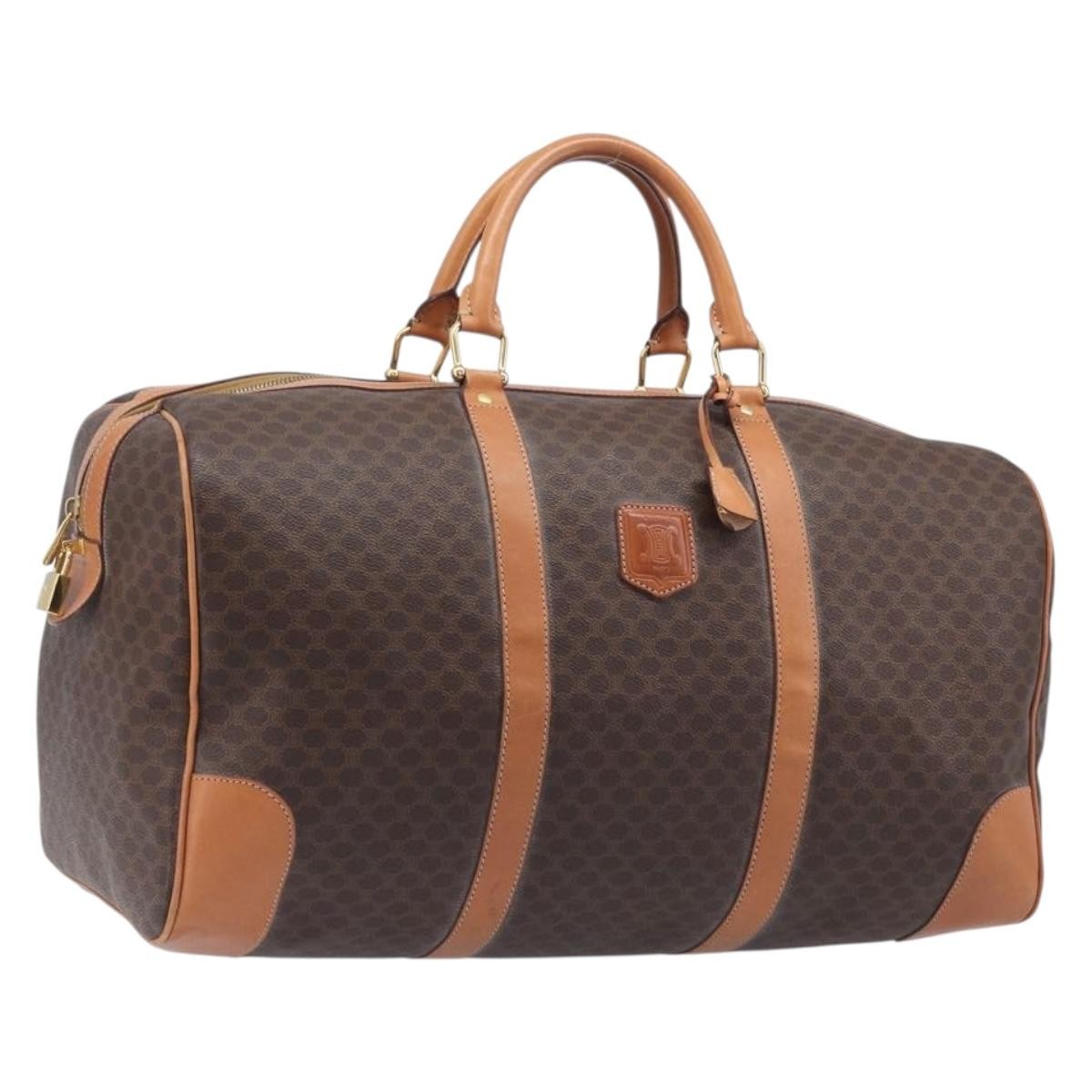 Celine Vintage Duffle Macadam Coated Canvas Brown Canvas Handbag (Pre-Owned)