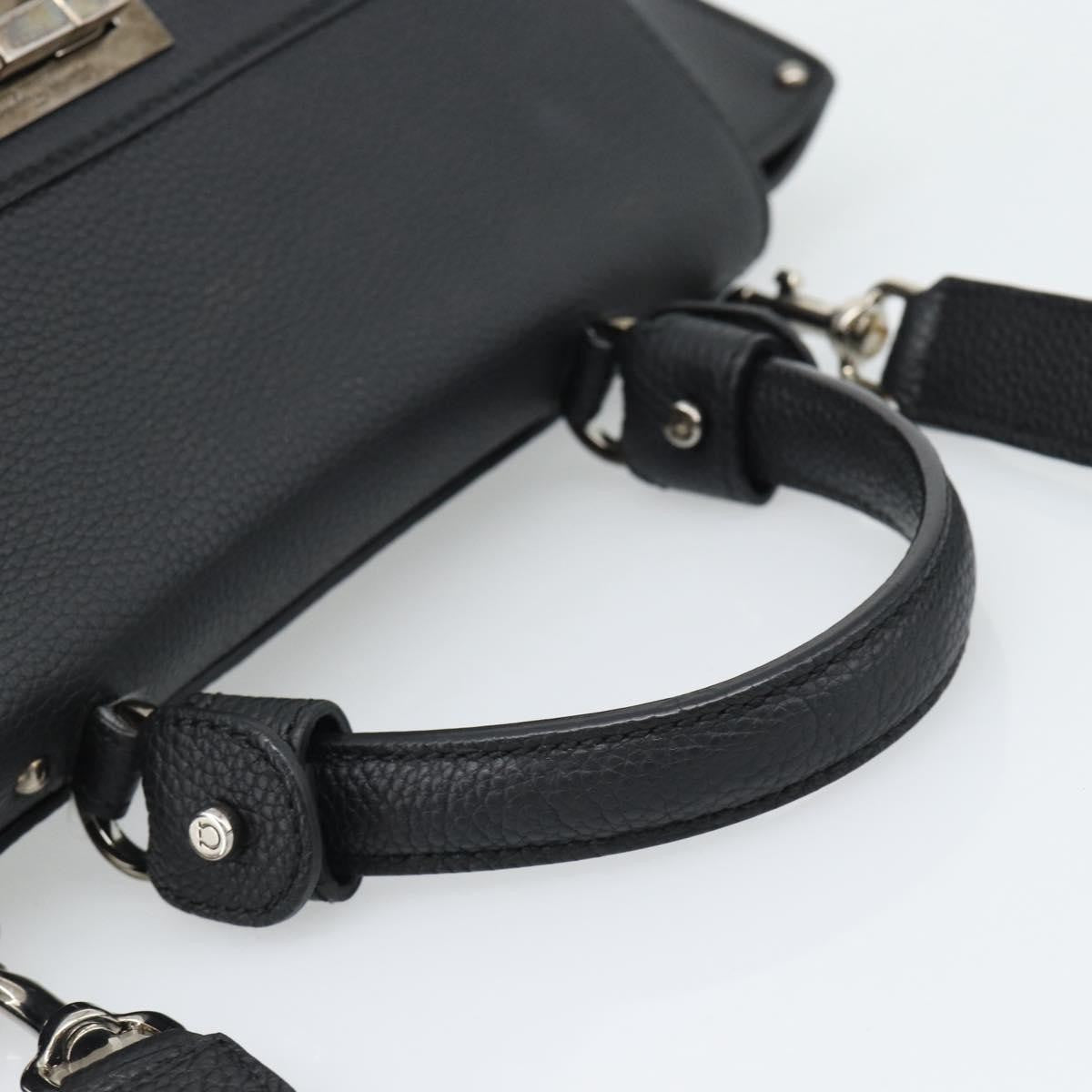 Salvatore Ferragamo Sofia Satchel Grainy Leather Black Leather Handbag (Pre-Owned)