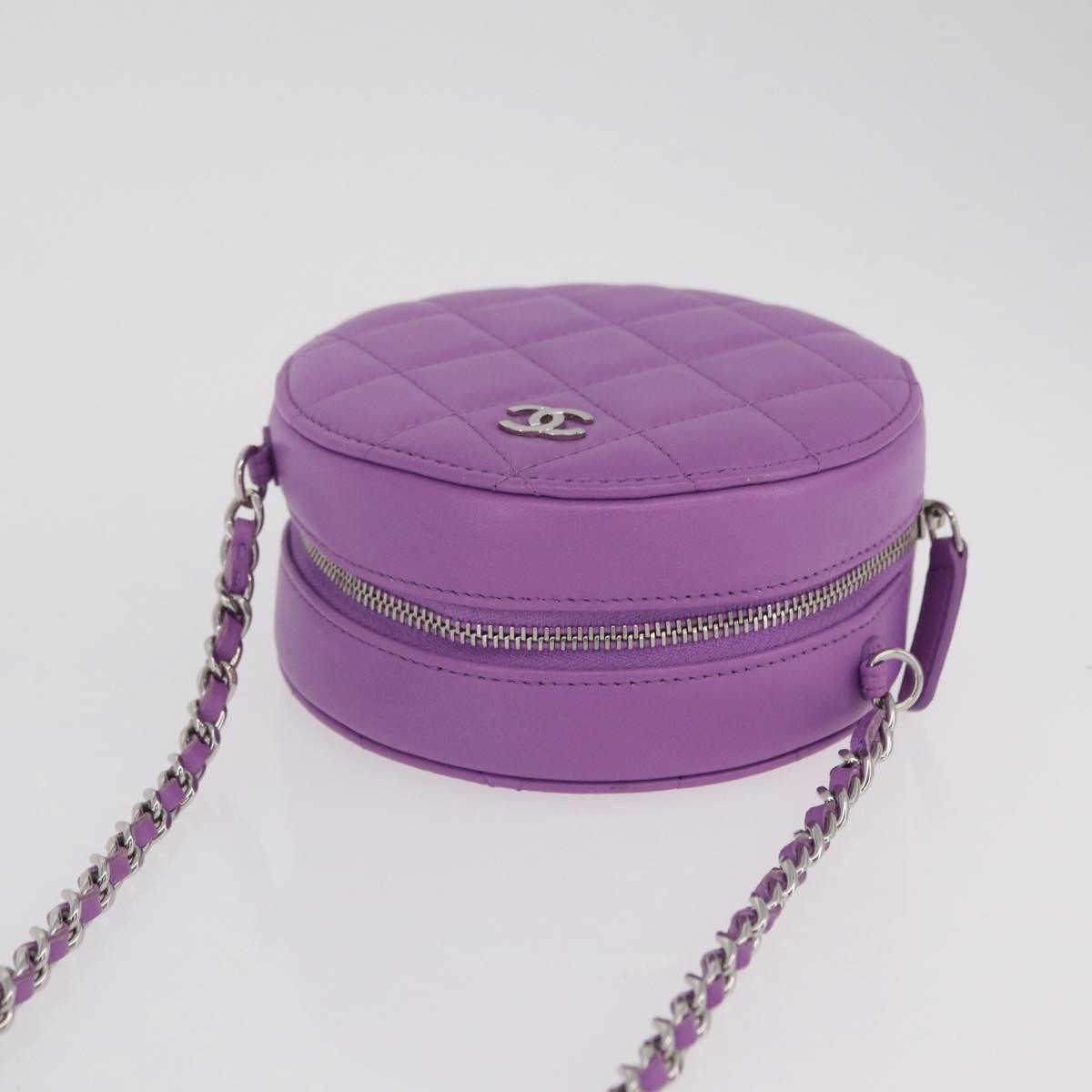 Chanel Round Clutch With Chain Quilted Lambskin Purple Leather Clutche & Pouche Bag (Pre-Owned)