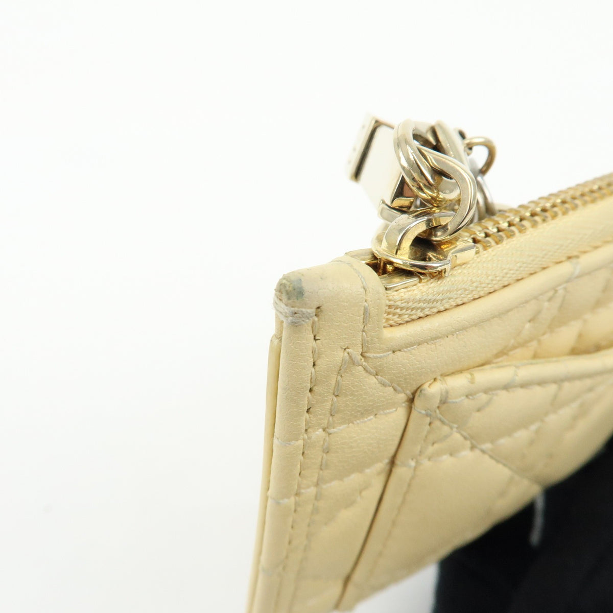 Christian Dior Lady Dior Card Holder Cannage Quilt Patent Yellow Leather Card Holders Accessory (Pre-Owned)