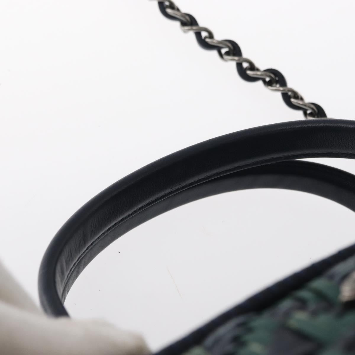 Chanel Convertible Chain Bowler Woven Calfskin Green Leather Handbag (Pre-Owned)