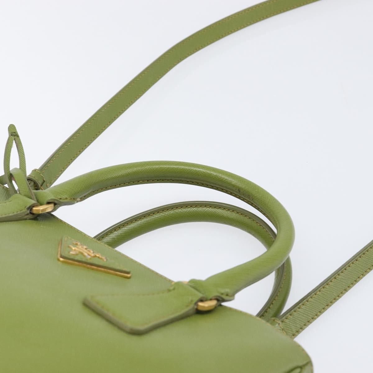 Prada Galleria Strap Leather Green Leather Handbag (Pre-Owned)