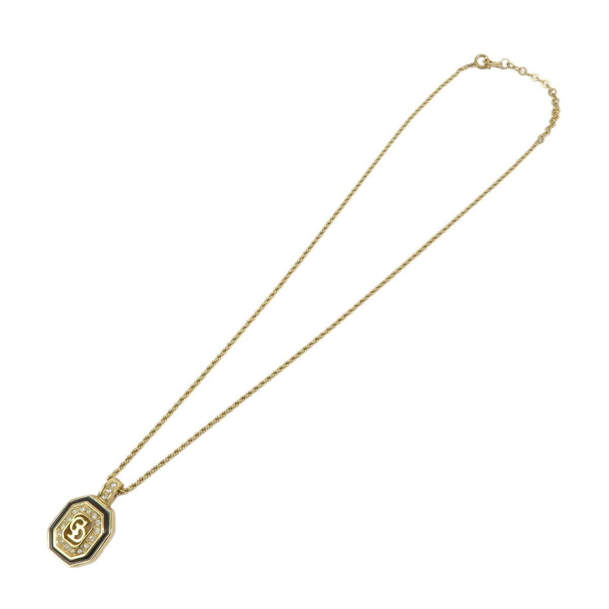 Christian Dior Vintage Cd Pendant Metal With Crystals Gold Gold_Plated Necklace Jewelry (Pre-Owned)