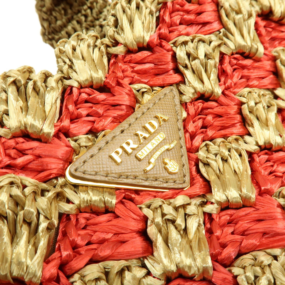 Prada Canapa Raffia Crochet Red Wicker Tote Bag Bag (Pre-Owned)