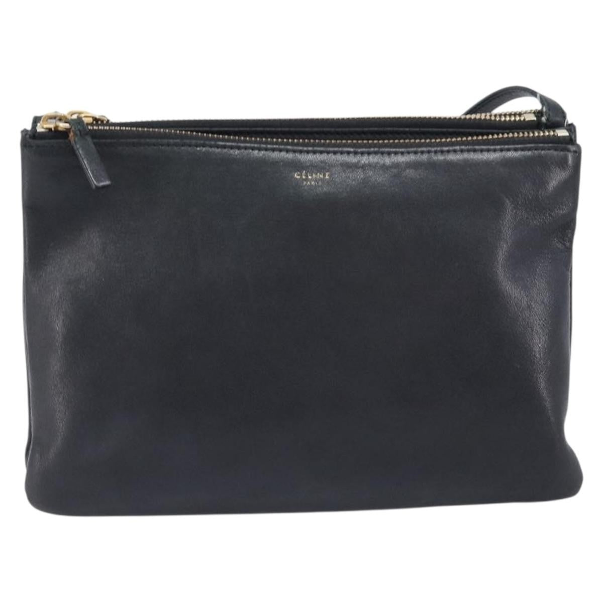 Celine Trio Leather Black Leather Crossbody Bag Bag (Pre-Owned)