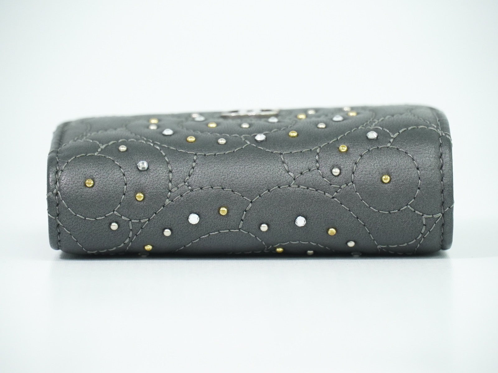 Chanel Camellia Flap Studded Camellia Lambskin Gray Leather Wallets Accessory (Pre-Owned)