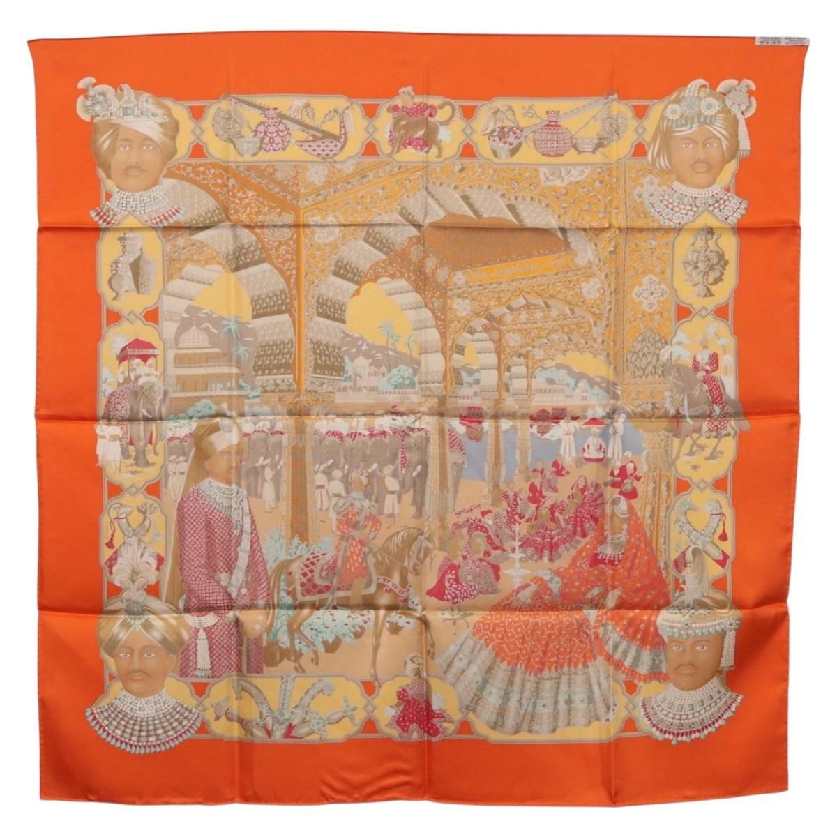 Hermes Carré 90 Silk Multicolor Orange Silk Scarve & Shawl Accessory (Pre-Owned)
