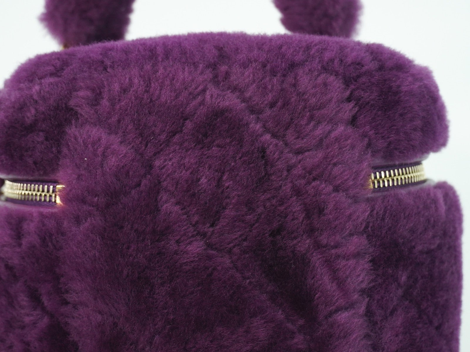 Chanel Coconing Top Handle Vanity Case With Chain Quilted Shearling Purple Faux_Fur Clutche & Pouche Bag (Pre-Owned)
