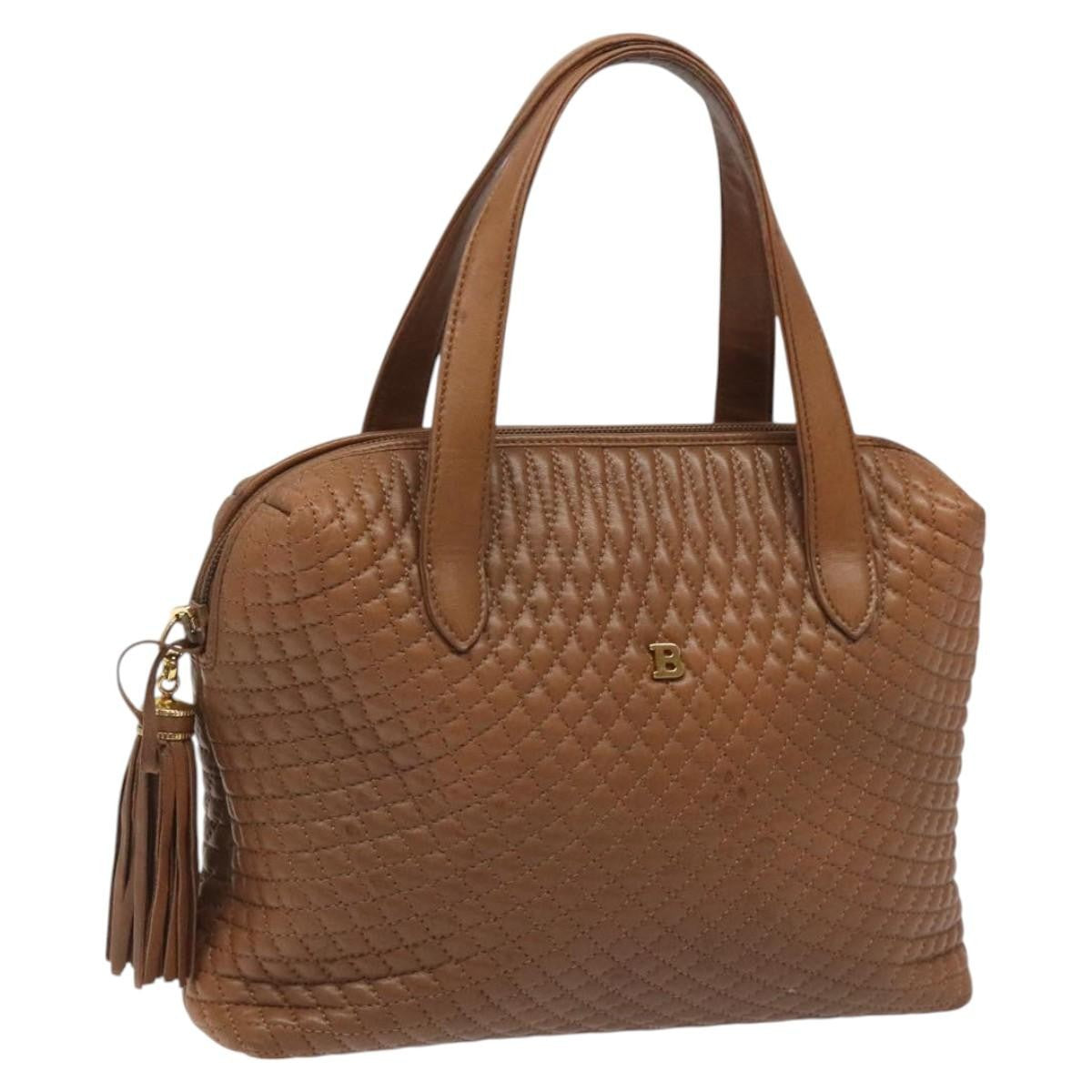 Bally Vintage Quilted Leather Brown Leather Handbag (Pre-Owned)