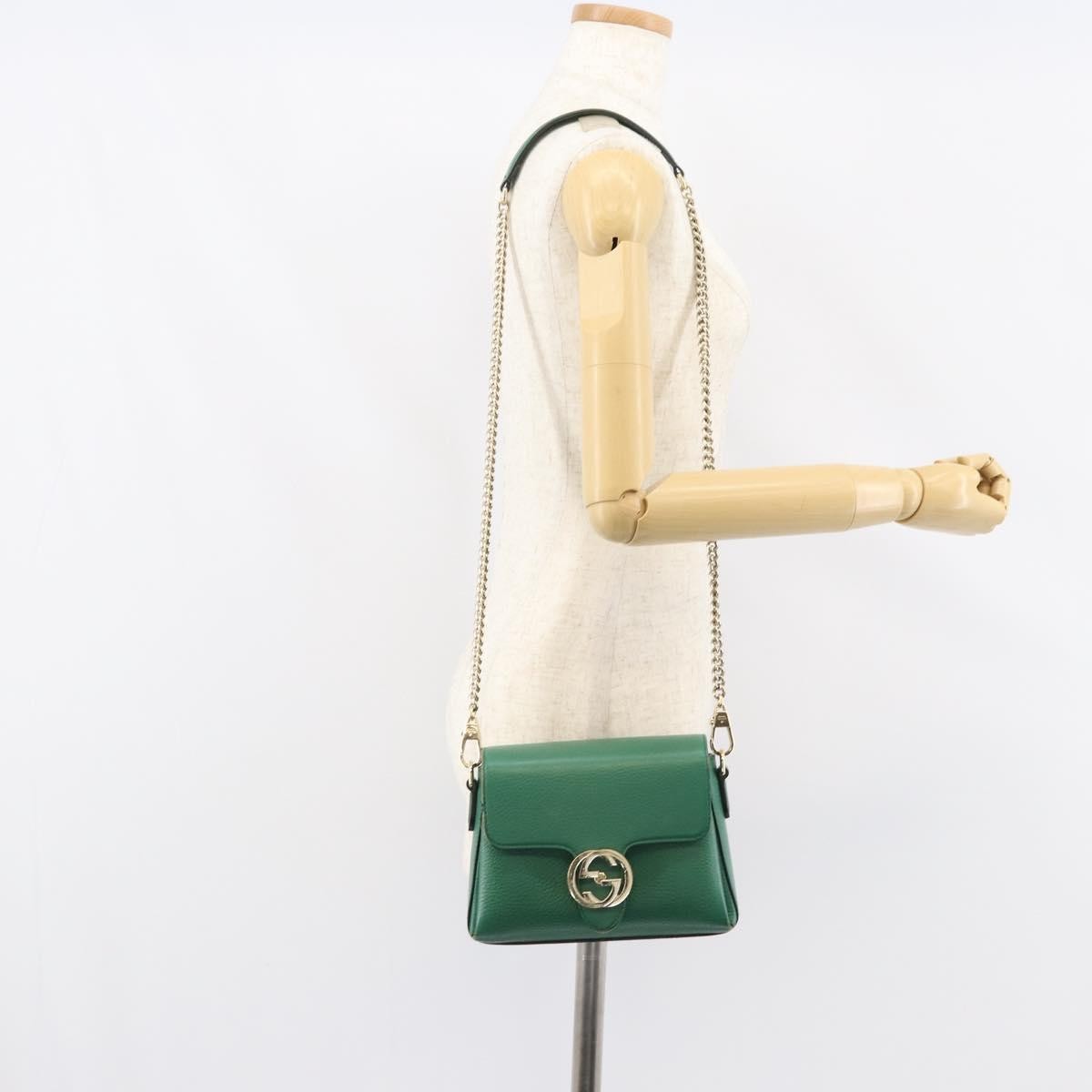 Gucci Interlocking Chain Leather Green Leather Shoulder Bag Bag (Pre-Owned)