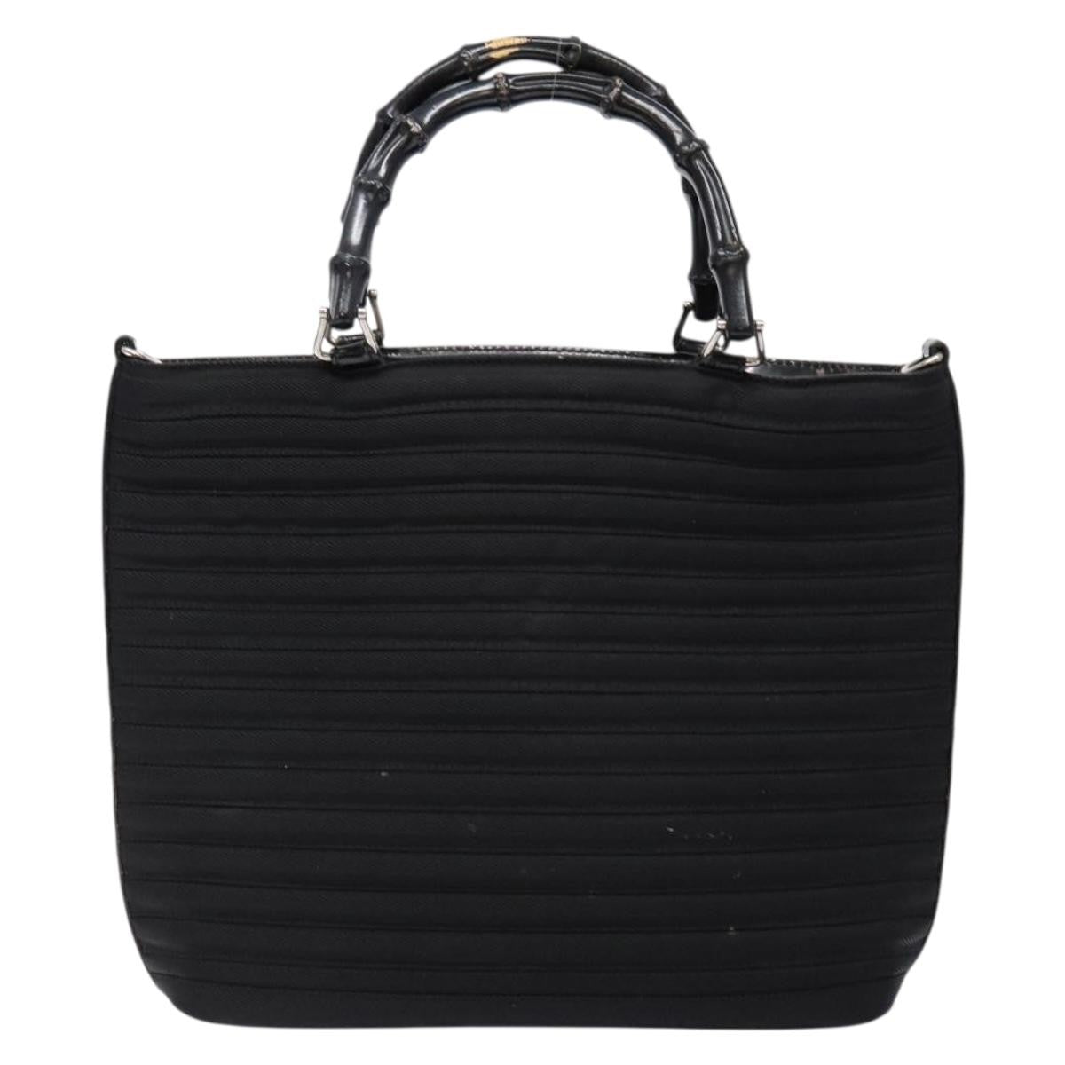 Gucci Vintage Bamboo Handle Nylon Black Nylon Handbag (Pre-Owned)