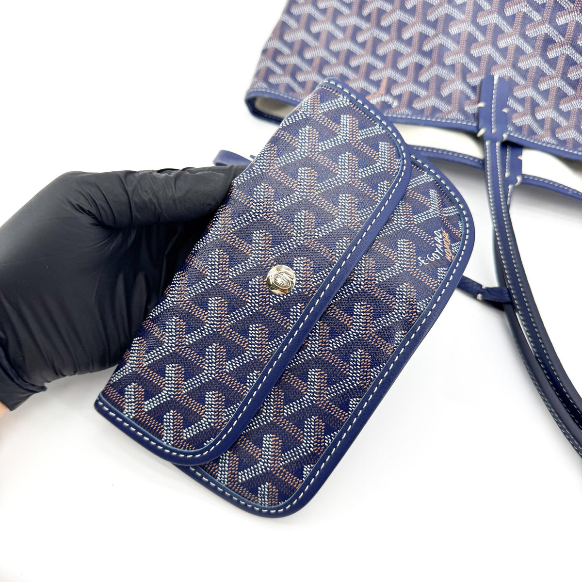 Goyard Saint Louis Coated Canvas Navy Canvas Tote Bag Bag (Pre-Owned)