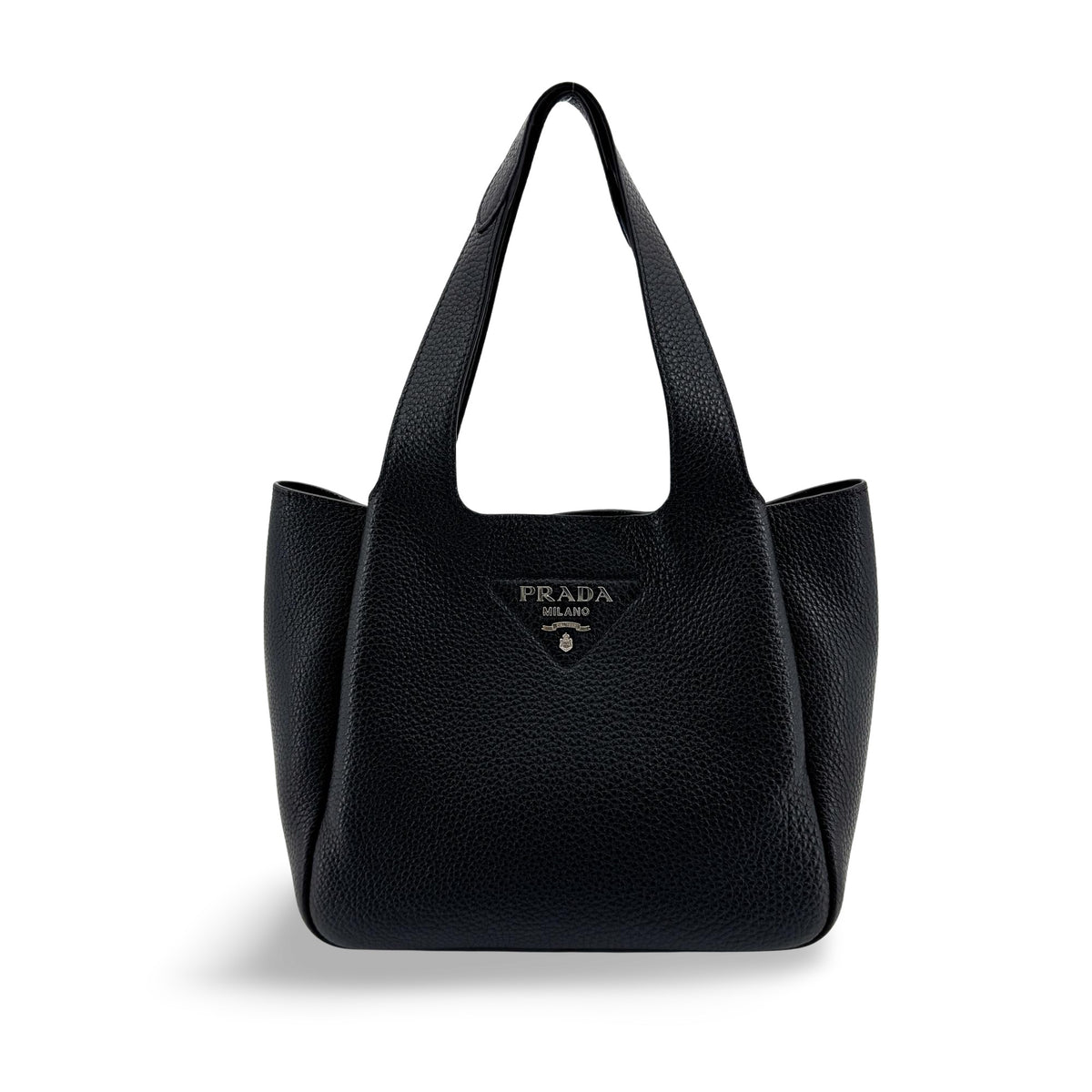 Prada Flou Dynamique Open Vitello Daino Black Leather Tote Bag Bag (Pre-Owned)