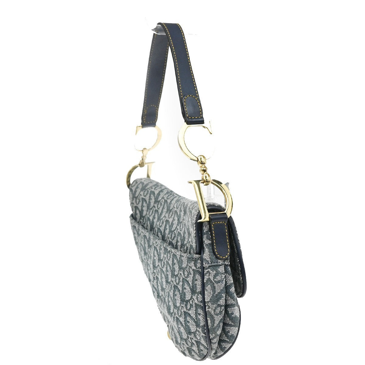 Christian Dior Saddle Oblique Canvas Navy Canvas Handbag (Pre-Owned)