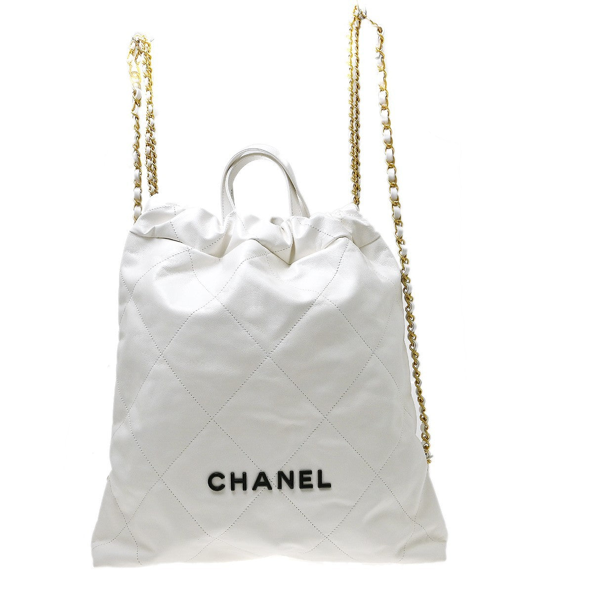 Chanel 22 Chain Quilted Calfskin White Leather Backpack Bag (Pre-Owned)