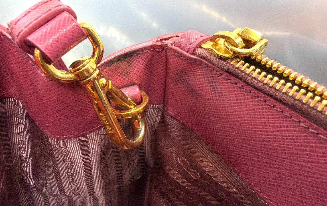 Prada Double Zip Lux Convertible Tote Saffiano Leather Pink Leather Tote Bag Bag (Pre-Owned)