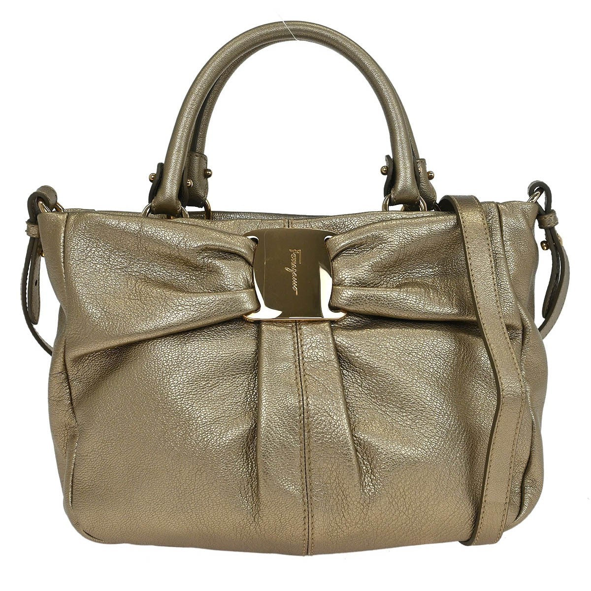 Salvatore Ferragamo Vala Leather Gold Leather Handbag (Pre-Owned)
