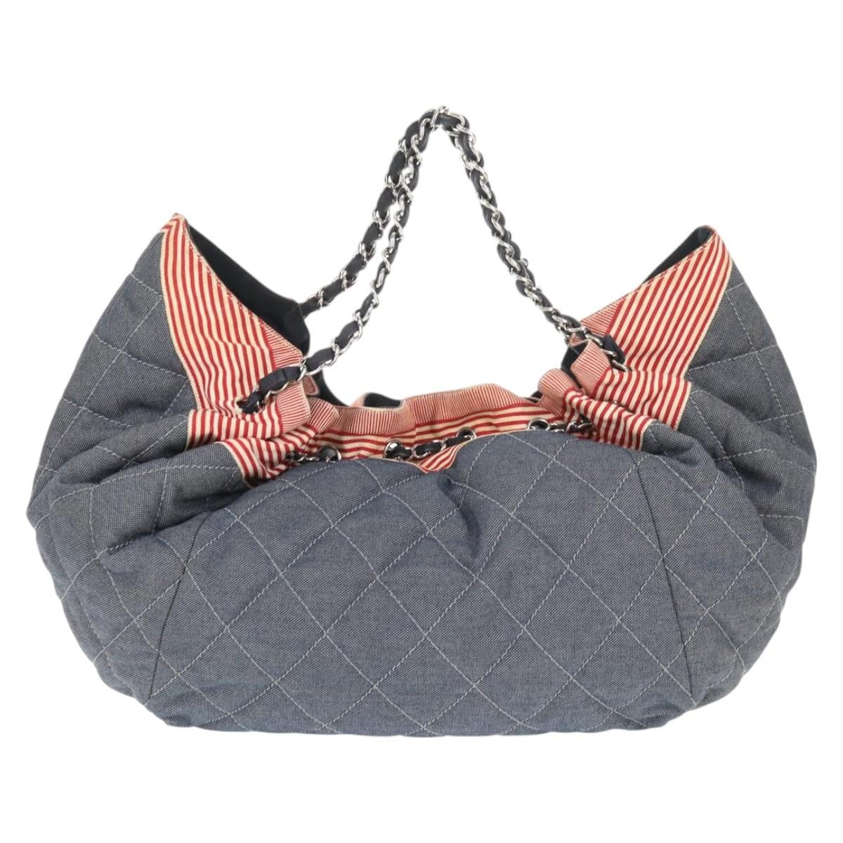Chanel Stretch Spirit Cabas Quilted Denim Blue Denim_Jeans Bag (Pre-Owned)