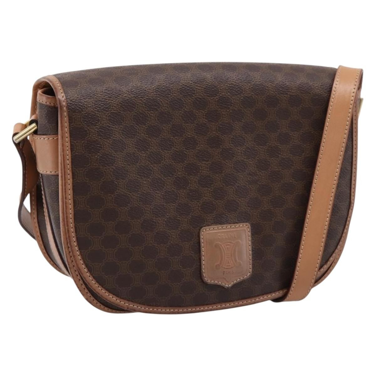 Celine Vintage Saddle Flap Macadam Coated Canvas Brown Canvas Shoulder Bag Bag (Pre-Owned)