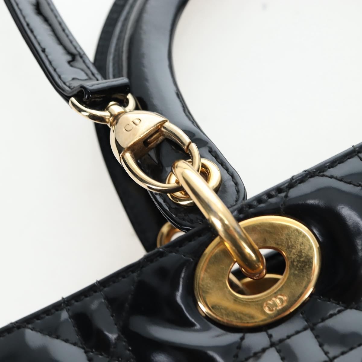 Christian Dior Lady Dior Cannage Black Patent_Leather Handbag (Pre-Owned)