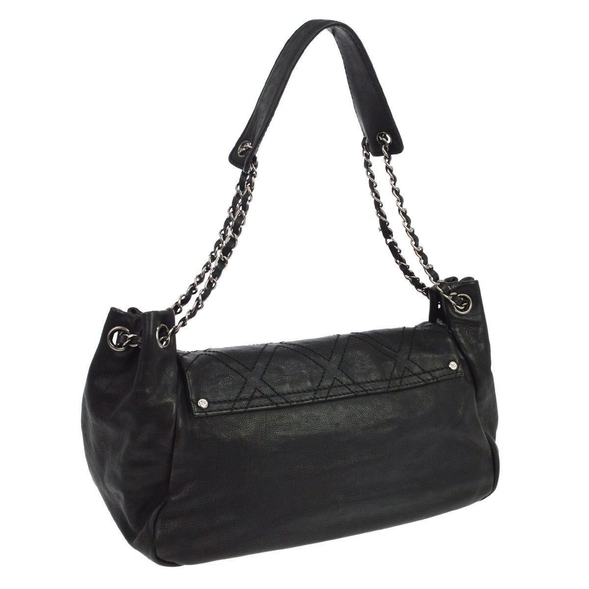 Chanel Diamond Stitch Accordion Flap Quilted Calfskin Black Calfskin Shoulder Bag Bag (Pre-Owned)
