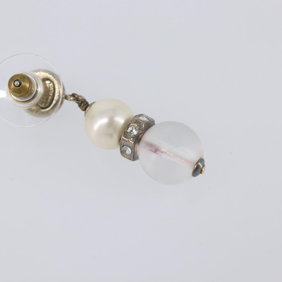 Chanel Cc Pearl Drop Faux Pearl And Metal Silver Metal Earrings Jewelry (Pre-Owned)