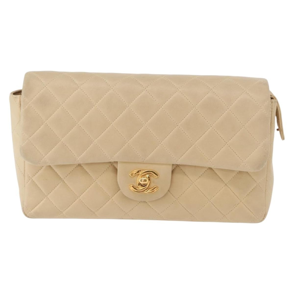 Chanel Vintage Classic Flap Quilted Lambskin Beige Leather Backpack Bag (Pre-Owned)