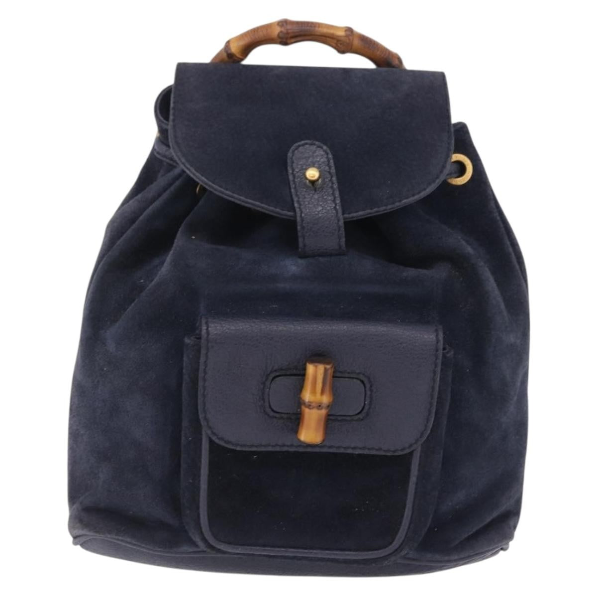 Gucci Vintage Bamboo Suede Navy Suede Backpack Bag (Pre-Owned)