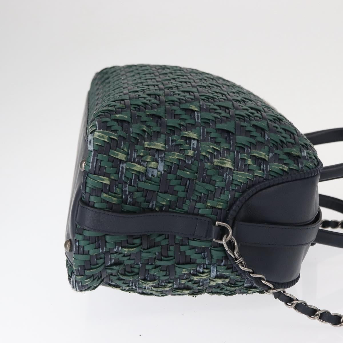 Chanel Convertible Chain Bowler Woven Calfskin Green Leather Handbag (Pre-Owned)