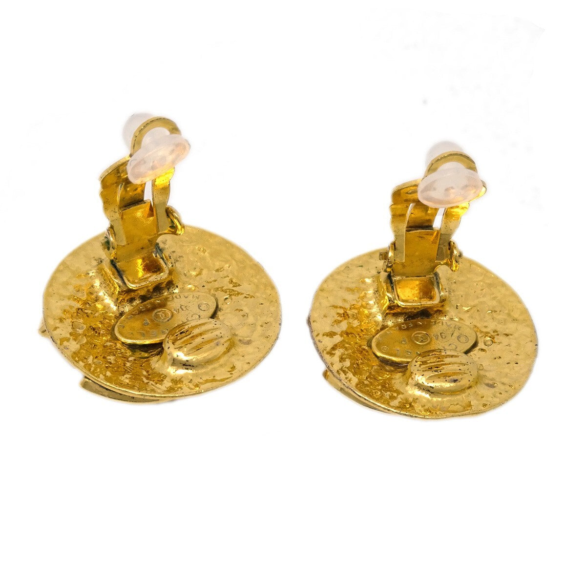 Chanel Vintage Cc Round Clip-On Metal Gold Gold_Plated Earrings Jewelry (Pre-Owned)
