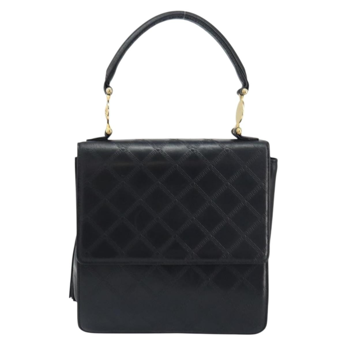 Versace Vintage Leather Black Leather Handbag (Pre-Owned)