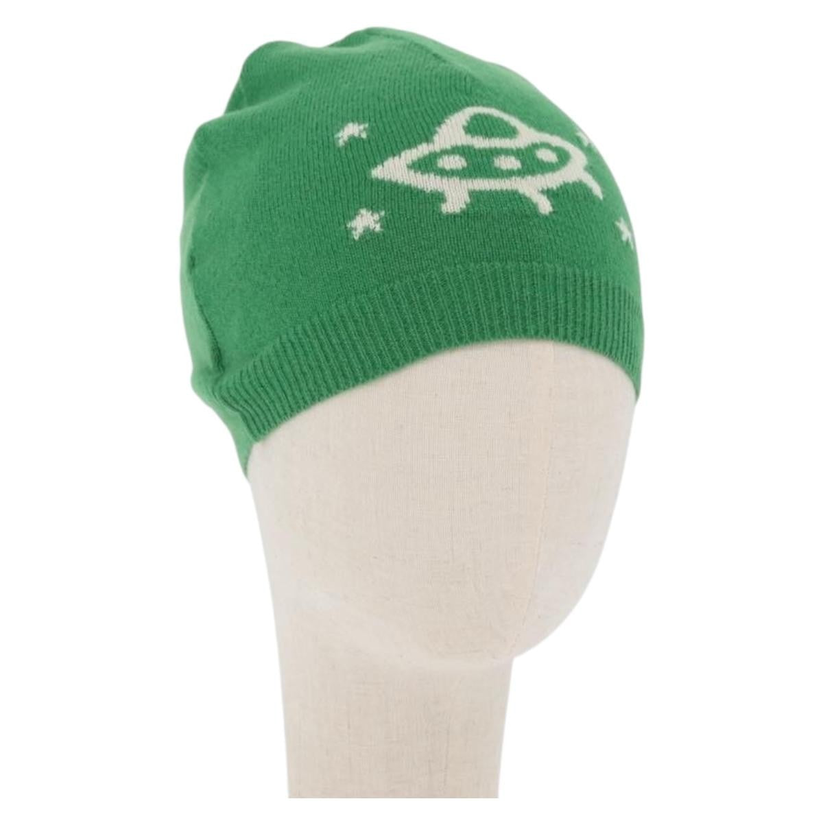 Gucci Beanie Alien Intarsia Green Canvas Head Accessory Accessory (Pre-Owned)