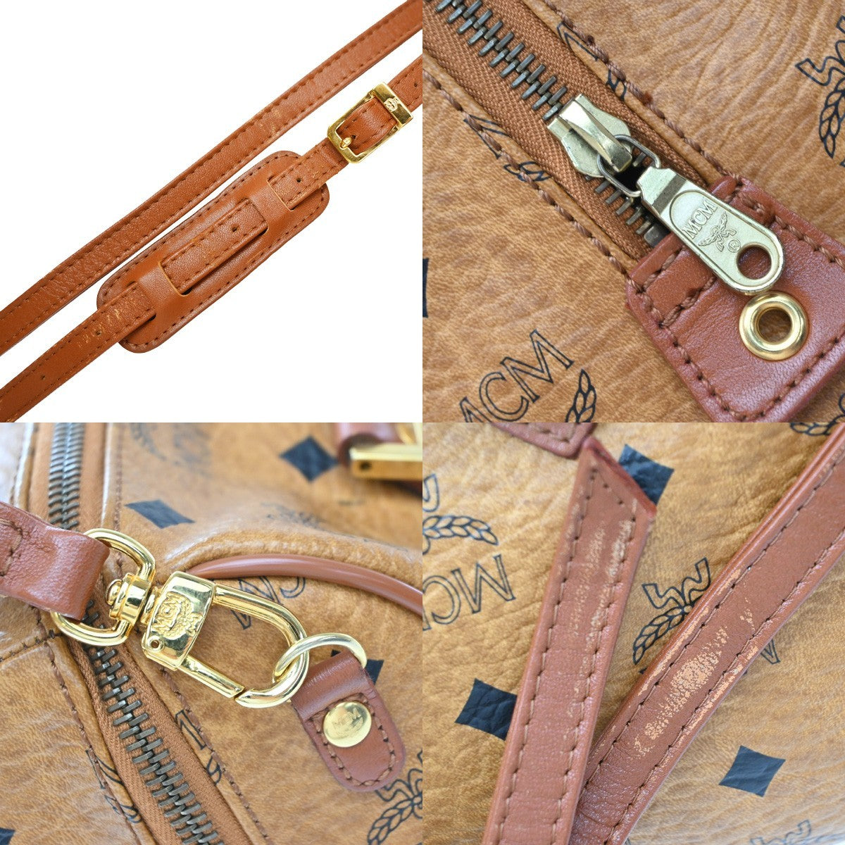 MCM Visetos Logogramme Canvas And Leather Brown Leather Handbag (Pre-Owned)