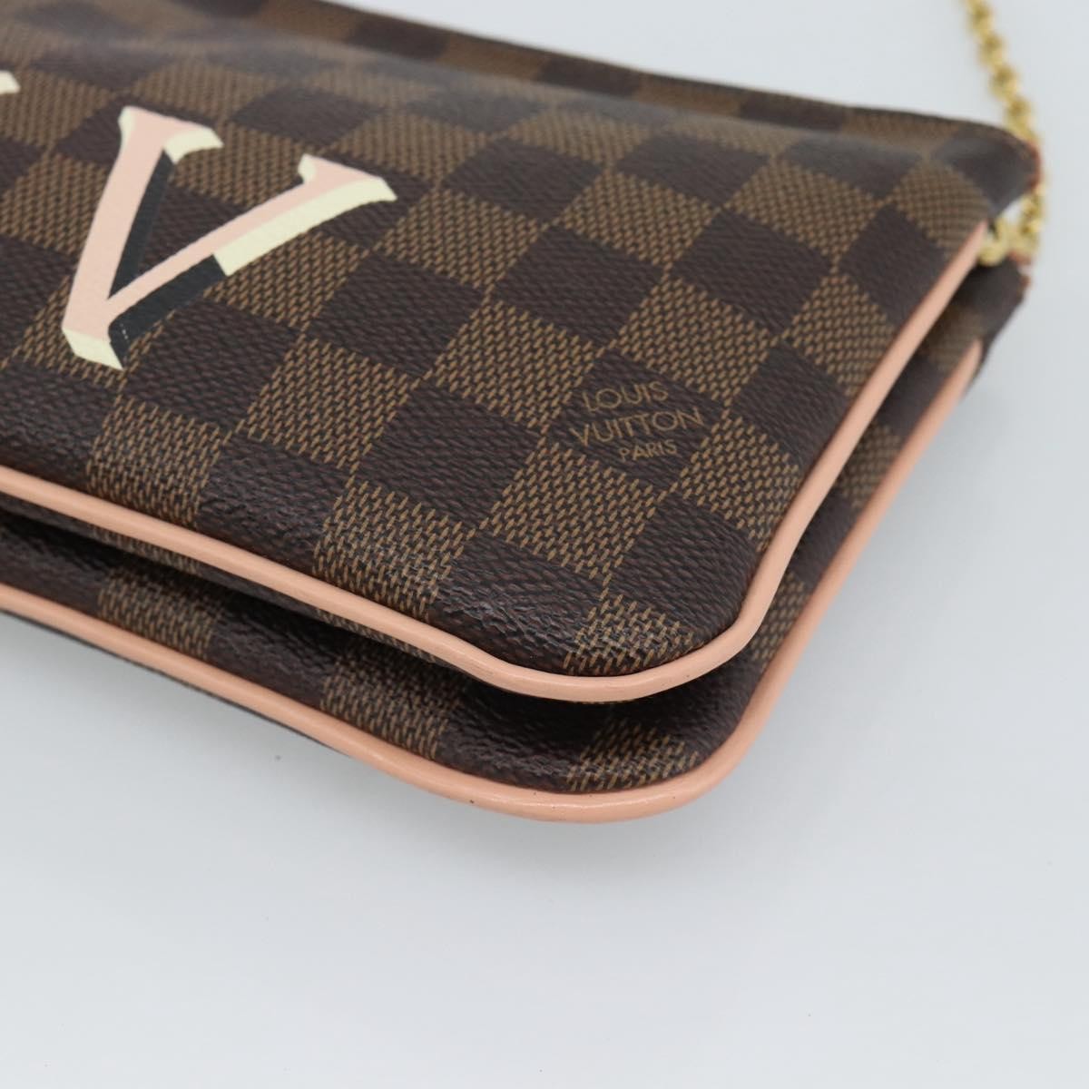Louis Vuitton Double Zip Pochette Damier Ebene Brown Canvas Clutche & Pouche Bag (Pre-Owned)